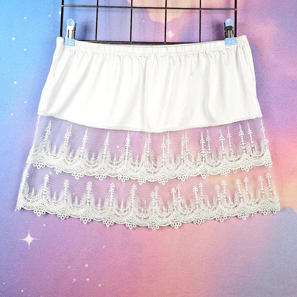 Lace Hem Slip Skirt Extender Women 3XL White Excellent Layering Mini Cottagecore - Picture 4 of 6